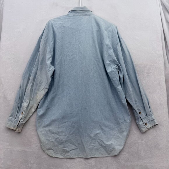 Vintage Looney Tunes Chambray Shirt mens L Blue Bugs Bunny Taz Embroidered - Picture 11 of 11